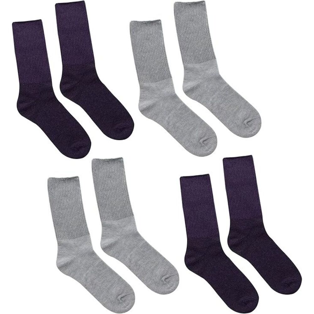 Gold Coast Women's Diabetic Crew Socks in Grey & Plum Purple, 4 Pack
